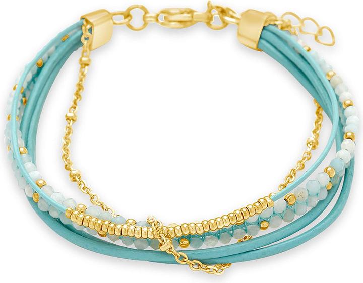 Leyda Armband Leder Edelstein mit Edelstahl (19.50 cm, Stein, Leder, Edelstahl Gelb Vergoldet 18K)