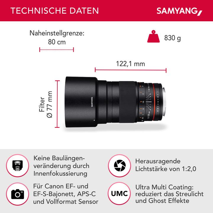 Actual product image Samyang 135mm f/2 - f/22 ED UMC - Canon EF (Canon EF, full size)