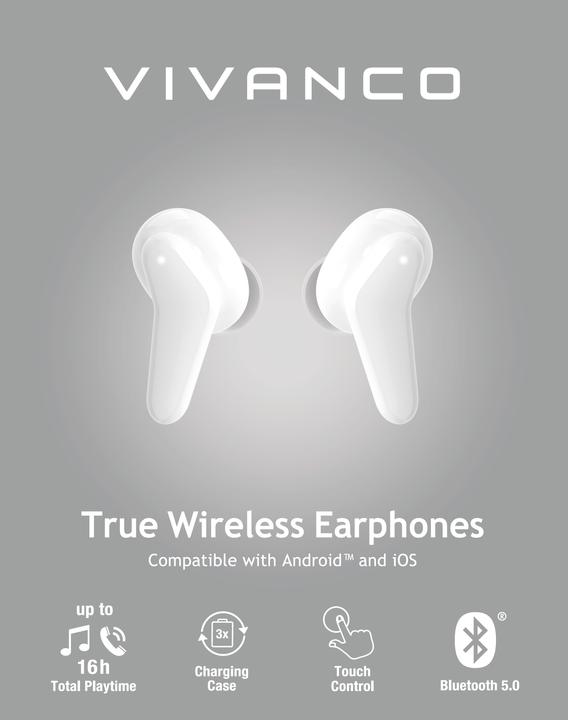 Image du produit Vivanco Fresh Pair Casque sans fil intra-auriculaire appels/musique Bluetooth blanc (12 h, Sans fil)