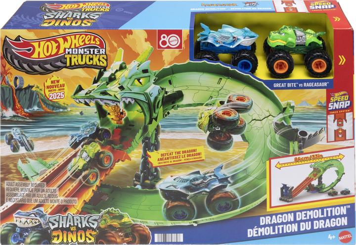 Actual product image Hot Wheels Monster Trucks Sharks vs. Dinos Dragon Destruction