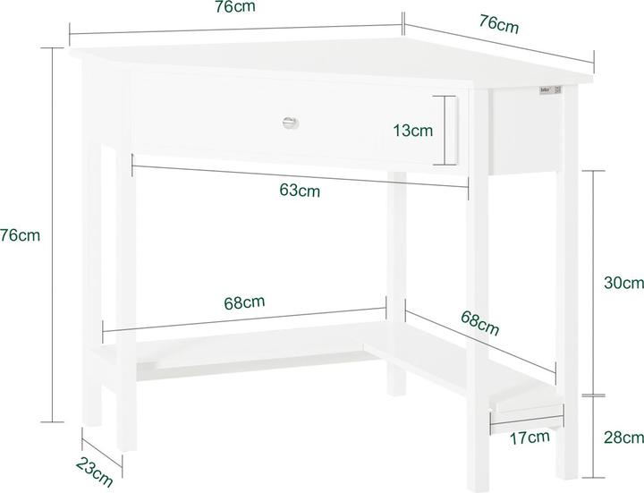 Actual product image SoBuy Corner desk with shelf and drawer (76 x 76 x 76 cm)