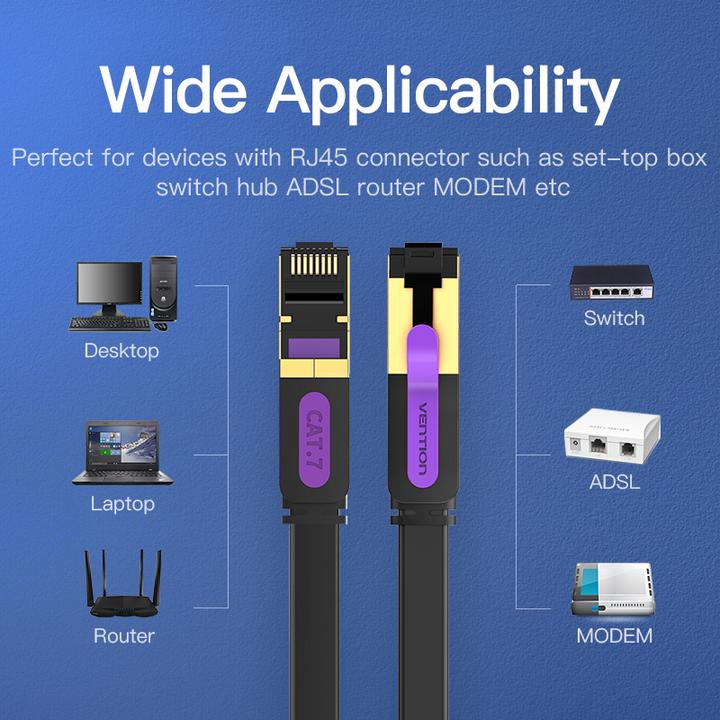 Actual product image Vention Flat UTP Category 7 Network Cable ICABK 8m Black (UTP, CAT7, 8 m)
