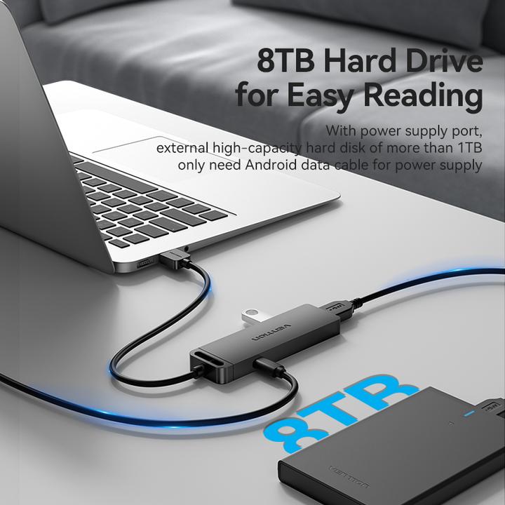 Productafbeelding Vention USB 3.0 4-poorts hub met voedingsadapter CHLBF 1m, Zwart (USB-C, 4 Havens)