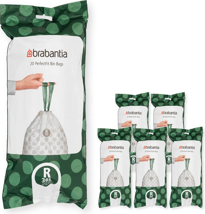 Produktbild Brabantia PerfectFit Vuilniszakken - 36 l - Code R - 6 rollen x 20 stuks (120 x, 36 l)