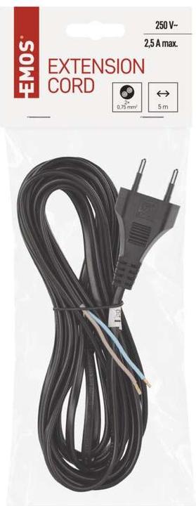 Produktbild Emos Netzkabel PVC 2x 0,75mm2, 5m, schwarz (5 m)