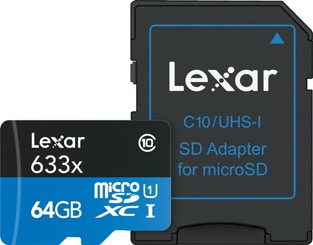 Actual product image Lexar High Performance microSDXC UHS-I, incl. card reader (64 GB, microSDXC, U1, UHS-I)