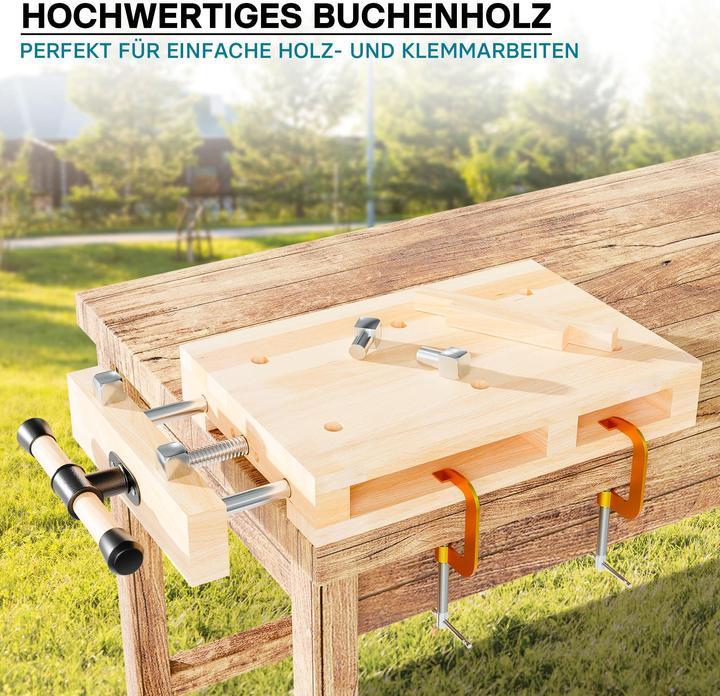 Actual product image Wiltec XPOtool Portable Workbench & Vice, Mobile Mini-bench, Made of Beech Wood for Clamping & Plan (28 cm, 45.50 cm)
