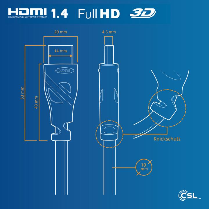 Produktbild CSL HDMI Kabel 2.0b - 4k 60Hz Ultra HD - Ethernet - Highspeed - Full HD - 3D - ARC - 3 fach geschirmt (12.50 m, HDMI)