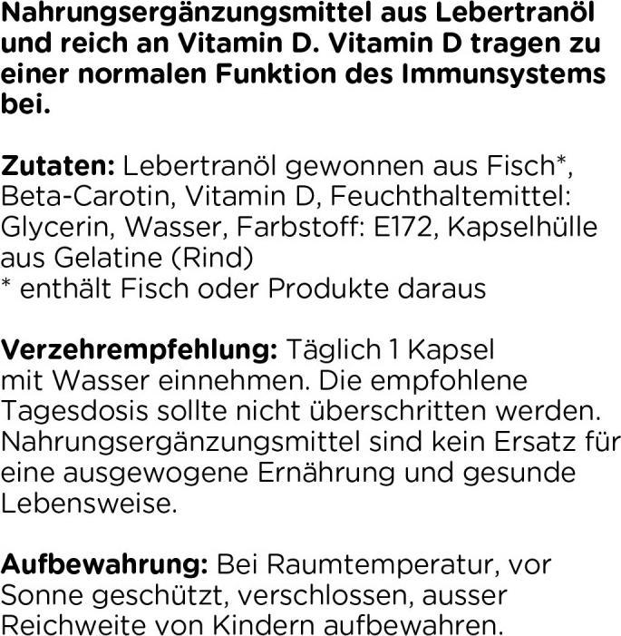 Nährwerte und Zutaten Kanela Lebertranöl Kapseln (300 Stk) (300 Stück, Kapseln)
