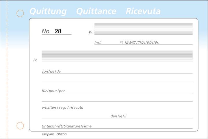Simplex 2-reçus par feuille (100 x)