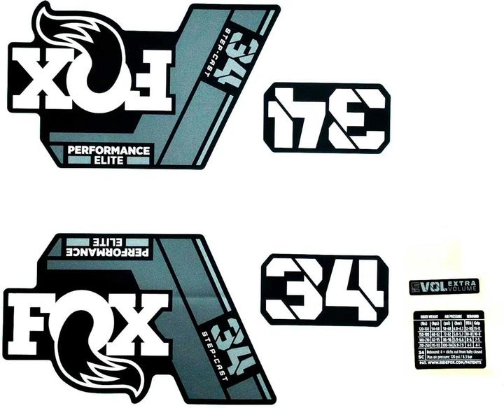 Fox Decal Kit: 2022, 34 SC, P-SE, Gray Logo, Matte Black Fork FK