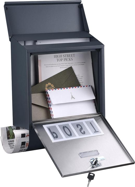 Produktbild Wiltec Briefkasten V38 Anthrazit Edelstahl 305x105x385mm pulverbeschichtet Wand