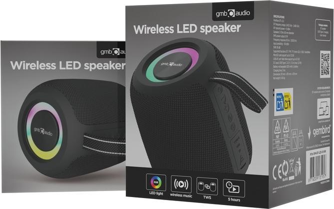 Image du produit Gembird Enceintes filaires Enceintes portables||Noir|Portables/Sans fil|Bluetooth|SPK-BT-LED-05-BK (4 h, Fonctionnement sur batterie)