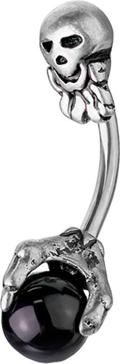 Star Piercing Banane silber Totenkopfklaue mit Kristallkugel schwarz (Messing, Chirurgenstahl 316L)