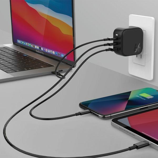Actual product image Energea ład. siec. 1xUSB+2xUSB-C PD-PPS-QC 3.0 66W 2C1A czarny/black US+EU Travelite GAN66 (66 W)