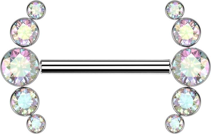 Star Piercing Threadless Barbell silber front fünf Kristalle multicolor (ohne Messing, Titan G23)
