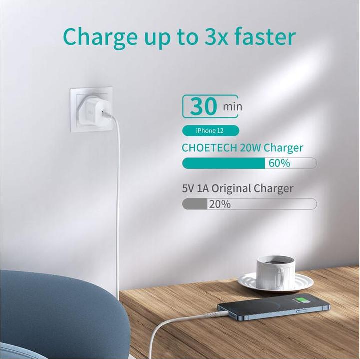 Produktbild Choetech Schnellladegerät PD 20W USB-C weiss (20 W)