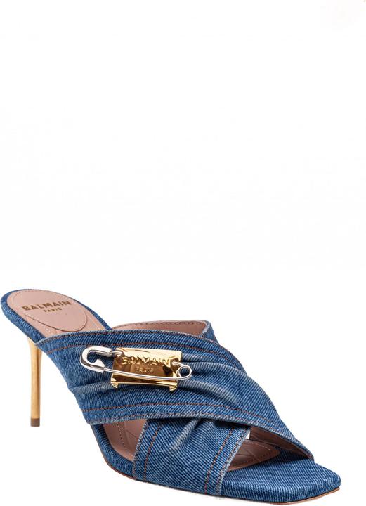 Actual product image Balmain safety mule in denim fabric with applied pin (40)