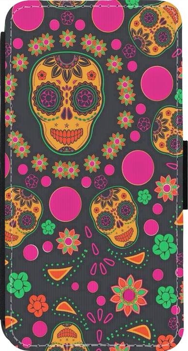 Actual product image PhoneLook Cover Wallet black Halloween 22 colourful mexican skulls (Apple iPhone 14 Pro)