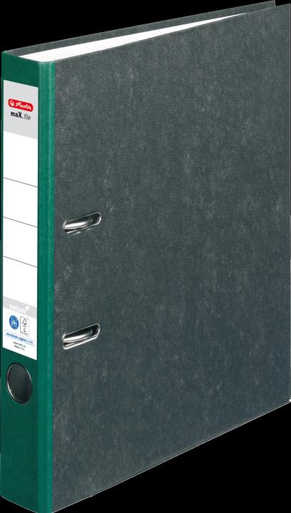 Herlitz Recycling-Ordner, Rückenbreite: 50 mm, grüner Rücken, mit schwarzem Wolkenmarmorpapier-Überzug, inne (A4, 50 mm, 1 Stück)