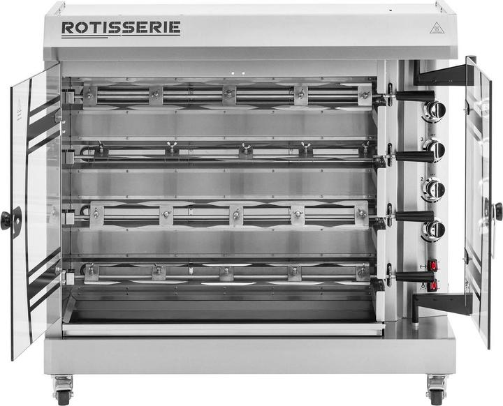 Produktbild Royal Catering Elektrischer Hähnchengrill 4 Spiesse mit Beleuchtung und Rädern 32 kg 8000 W