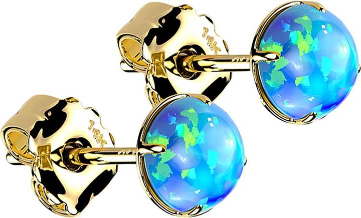 Star Piercing Ohrstecker 14k gold mit Opal blau (ohne Messing, 14k Gold)