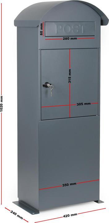 Produktbild Wiltec Briefkasten grau 420x240x1020mm Standbriefkasten Postkasten Bodenmontage