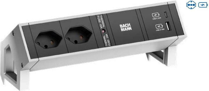 Image du produit Bachmann DESK2 2xP40 1xUSB A/C 22W 0,2m GST18 INOX (2 x, TPS18, 0.20 m)