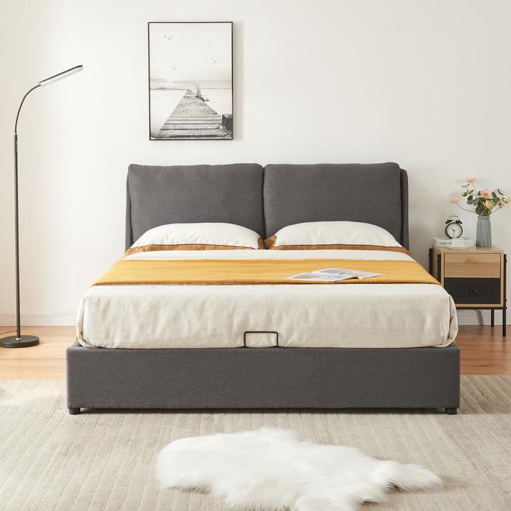 Produktbild En.Casa Polsterbett Lunner mit Matratze 160x200 cm Dunkelgrau (160 x 200 cm)