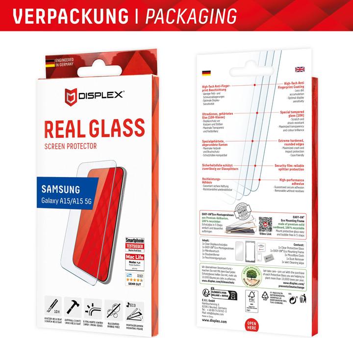 Produktbild Displex Real Glass, 2D Panzerglas (1 Stück, Samsung Galaxy A15, Samsung Galaxy A15 5G)