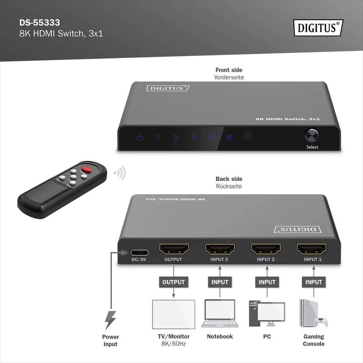 Productafbeelding Digitus 8K HDMI schakelaar, 3x1