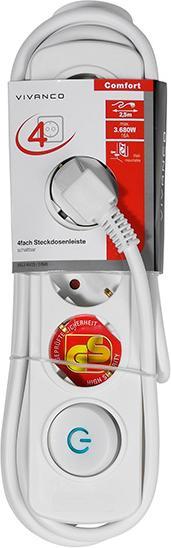Image du produit Vivanco Bloc multiprise 4x blanc 37645 EKLS 4W25 Interrupteur marche/arrêt extra large