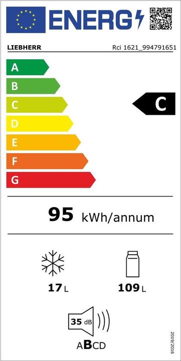 Label énergétique Liebherr Rci1621-20 Plus EasyFresh (126 l)