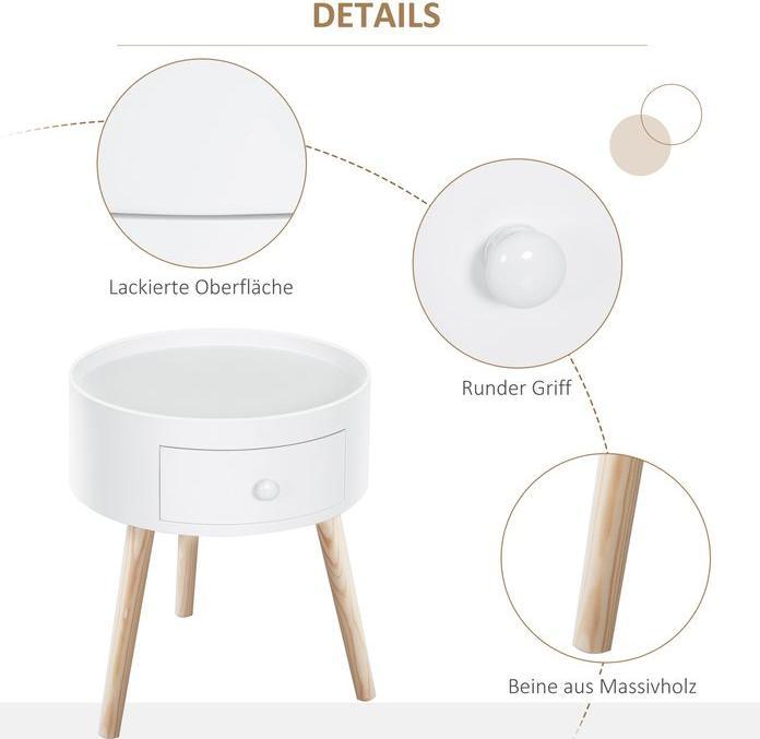 Produktbild Swisshandel24 Couchtisch, Beistelltisch mit Schublade, Runder Kaffeetisch, Sofatisch für Wohnzimmer, Schlafzimmer