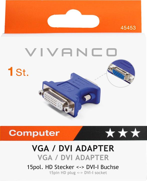 Image du produit Vivanco Adaptateur DVI/VGA,DVI femelle-VGA mâle