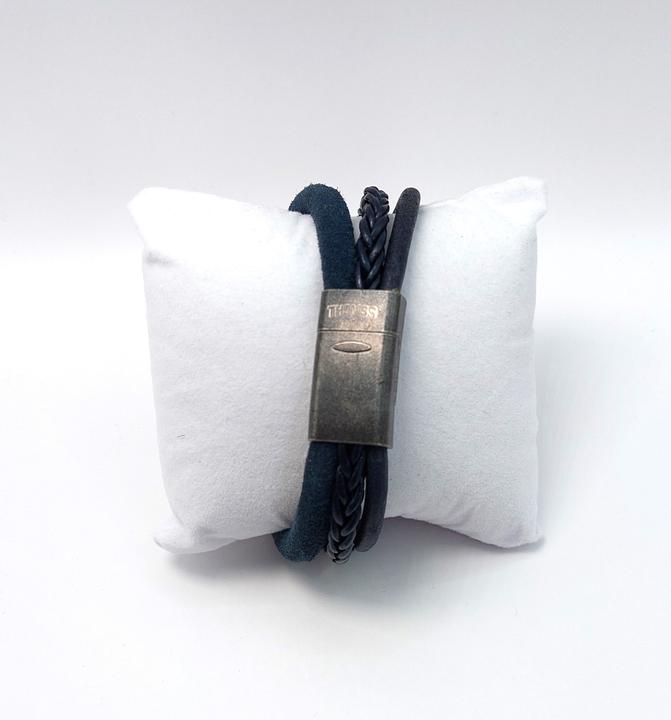 Immagine prodotto Thomss Bracciale in pelle No.17 Unisex in pelle blu e chiusura in acciaio inossidabile Circonferenza opaca (22.50 cm, Acciaio inossidabile, 100% pelle)