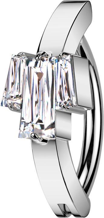 Star Piercing Banane klappbar silber Schild drei Baguette Kristall silber (Messing, Chirurgenstahl 316L)