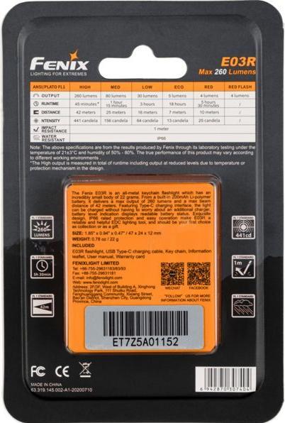Image du produit Fenix E03R (4.70 cm, 260 lm)