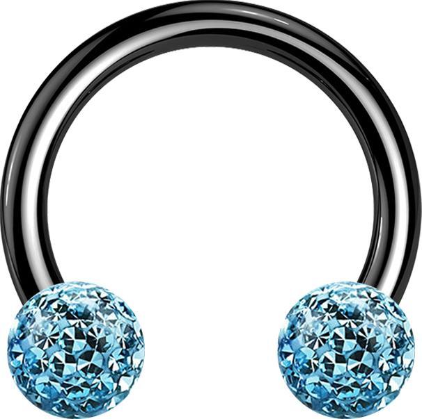 Produktbild Star Piercing Micro Circular Barbell schwarz mit zwei Kristall Kugeln aqua Epoxy Schutzschicht (Titan G23, ohne Messing)
