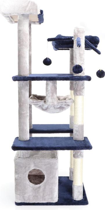 Actual product image Fudajo Cat Tree Light Grey Scratching Tree 134cm High Climbing Tree with Cat House and Hammock (134 cm, Light grey)