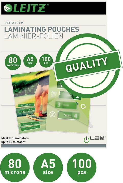 Image du produit Leitz Pochette de plastification en aluminium (A5, 100 pièce(s), 80 µm)