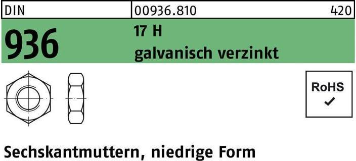 Sechskantmutter DIN 936 M 8 17 H galvanisch verzinkt (M8)