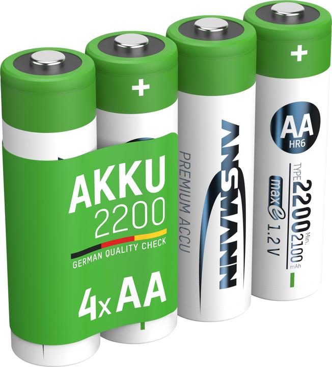 Ansmann NiMH Akku Mignon AA Typ 2200 (min. 2100 mAh) maxE (4 Stk., AA, 2100 mAh)