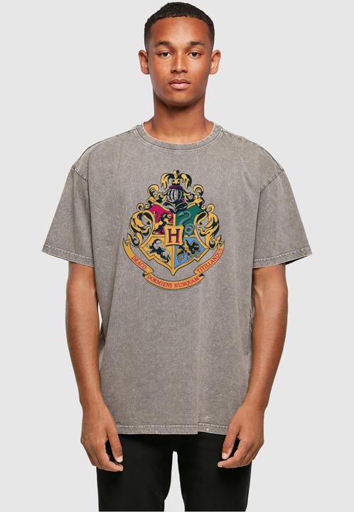 Produktbild Absolute Cult Harry Potter - Hogwarts Crest Gold Acid Washed Oversize Tee - 115283 (M)