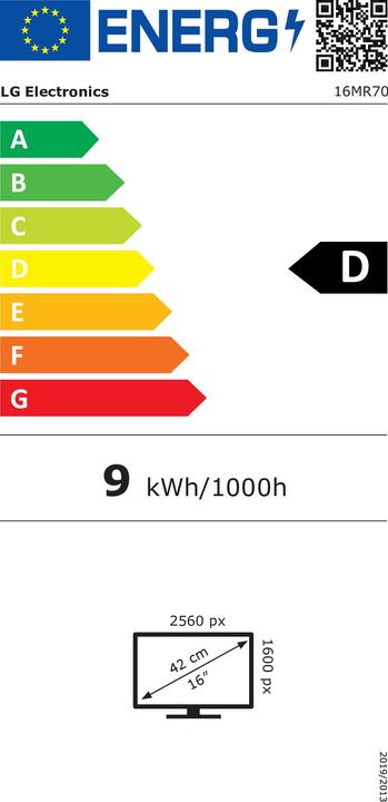 Label énergétique LG 16MR70.ASDWU + view Gram USB-C (2560 x 1600 pixels, 16")