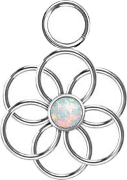 Star Piercing Anhänger silber Opal weiss Blume des Lebens (ohne Messing, Chirurgenstahl 316L)