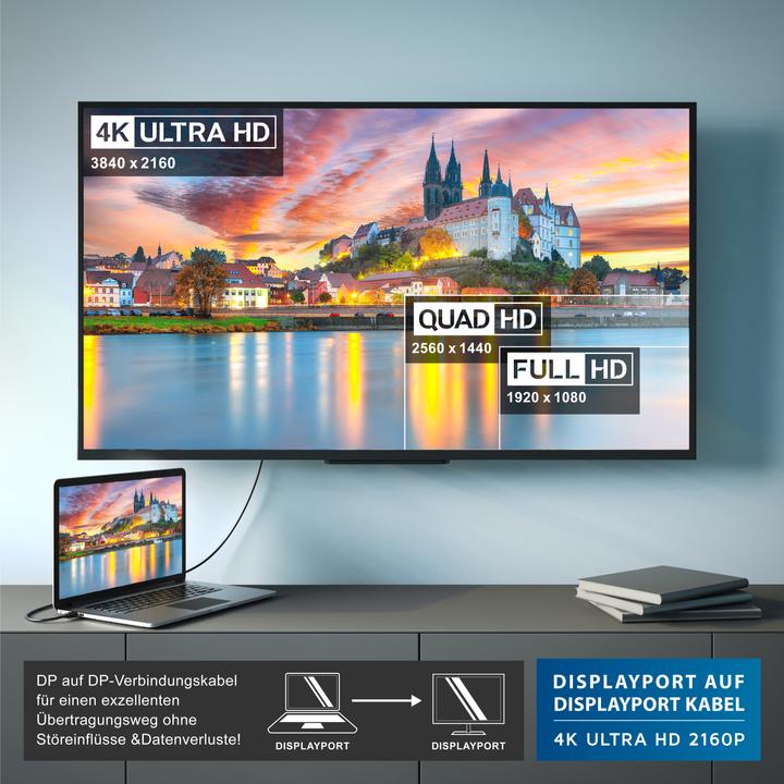 Image du produit CSL Câble DisplayPort 4k 60Hz Ultra HD - DisplayPort 1.2 vers DP 4K 1.2 y compris le transfert audio (5 m, DisplayPort)