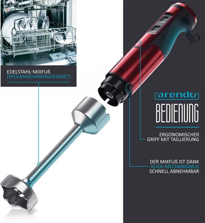 Actual product image Arendo Hand blender 1000W with DC motor, stainless steel hand blender, turbo button, detachable blender