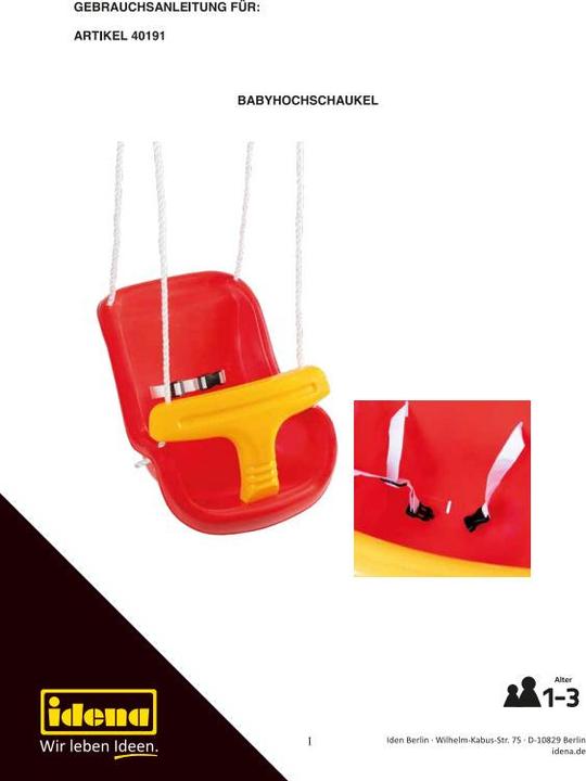 Immagine prodotto Idena Altalena per bambini 37x33x46cm TÜV e GS