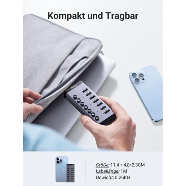 Productafbeelding Ugreen multifunctionele HUB 7in1 USB Type C - 7x USB Type A 3.0 PD DC 12V grijs (CM481) (USB-C, 8 Havens)